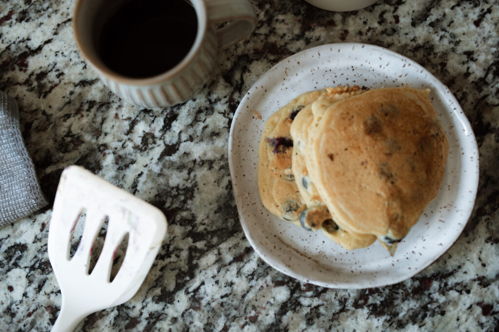 Pancakes and coffee as an example of snow photo ideas