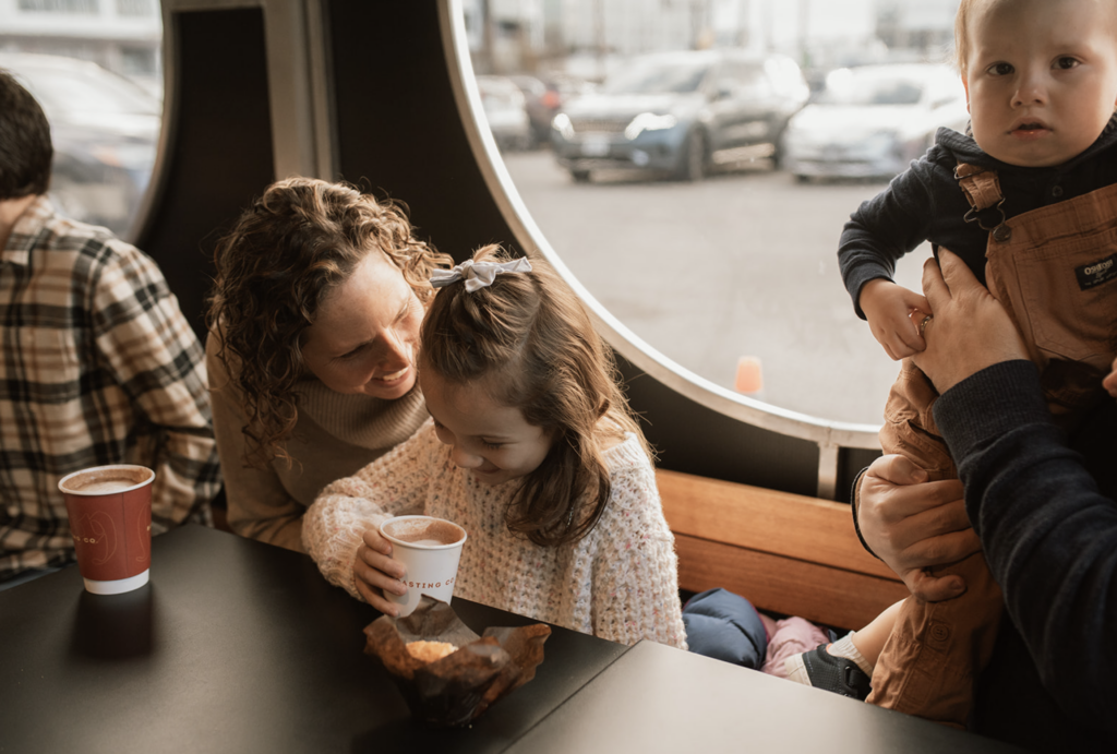 Family photo session in Blanchards Coffee in Richmond, VA. 